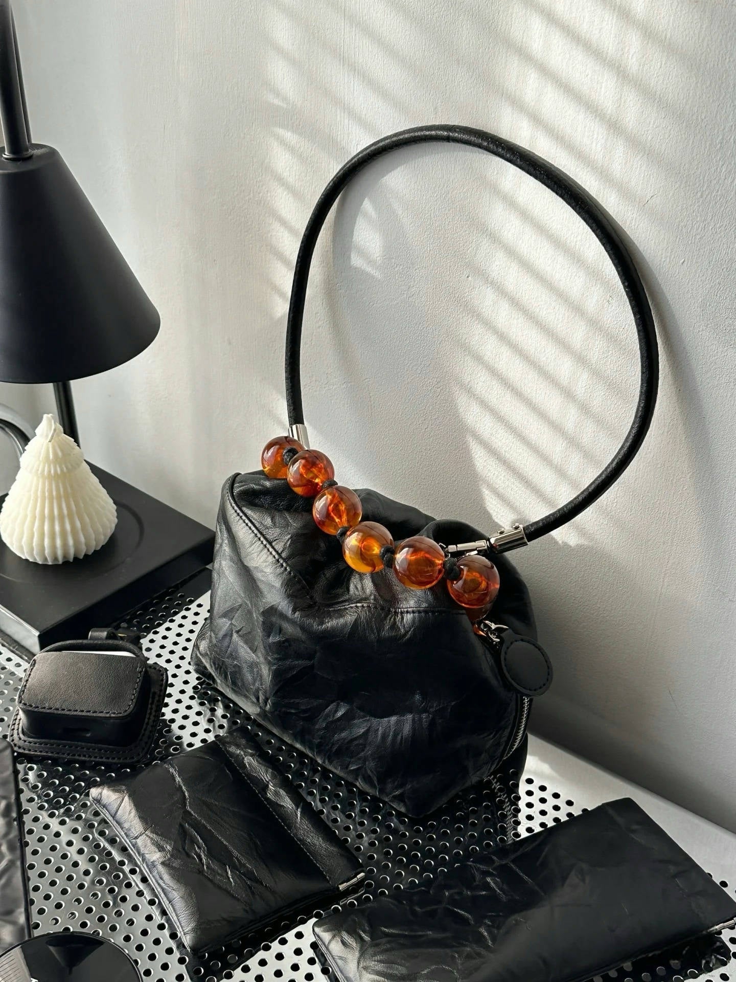 Vintage Beaded Lunchbox-Style Handbag(Leather)