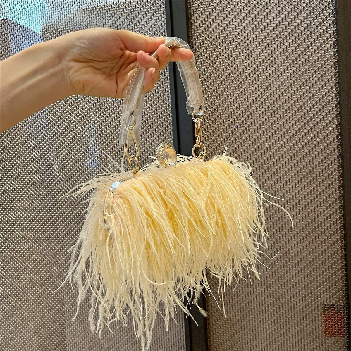 Feather(ostrich)  Handle Bag  (4colour)