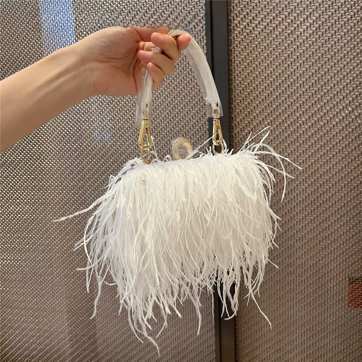 Feather(ostrich)  Handle Bag  (4colour)